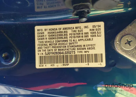 2004 Honda Element Lx from USA, damaged, VIN 5J6YH28364L020273